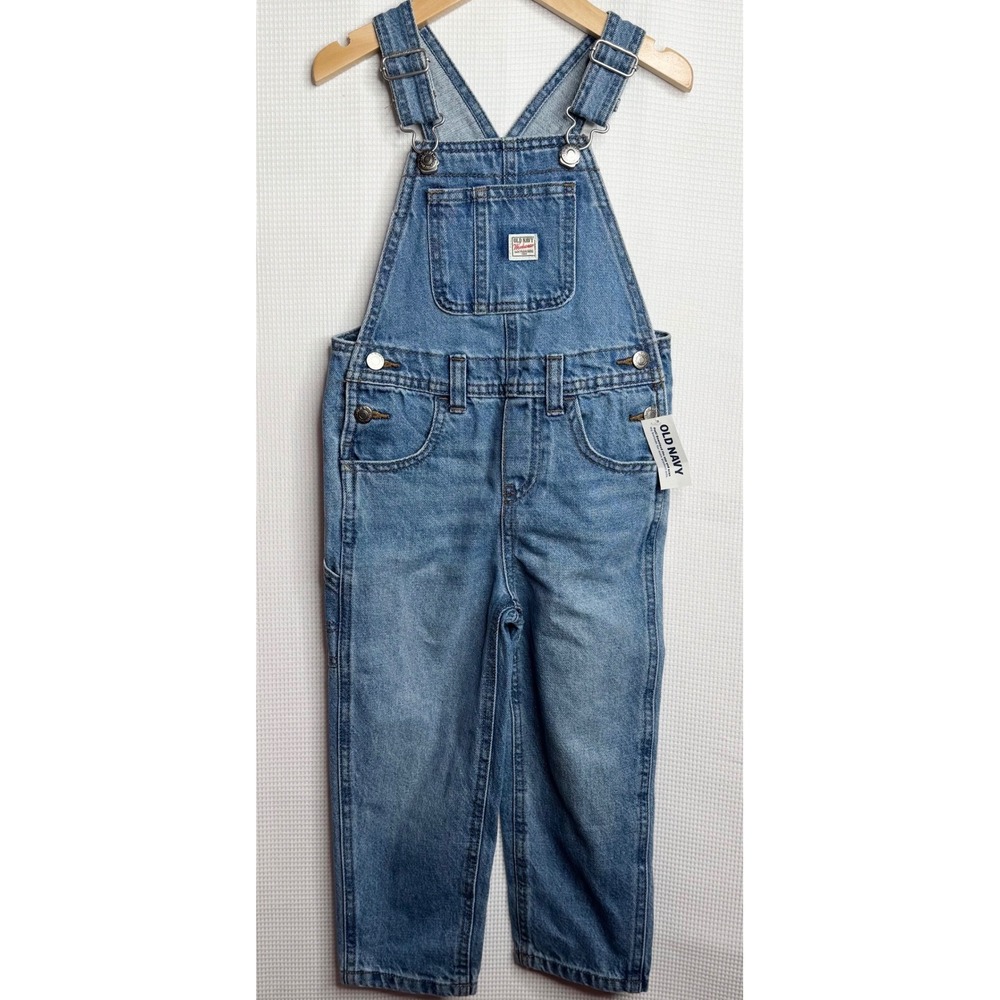 NWT Old Navy Unisex Jean Overalls Medium Wash Workwear Dungarees 3T